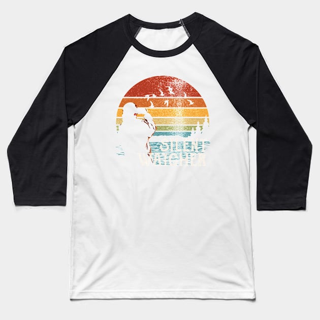 Silent Watcher Vintage Sunset Birdwatching Baseball T-Shirt by zeno27